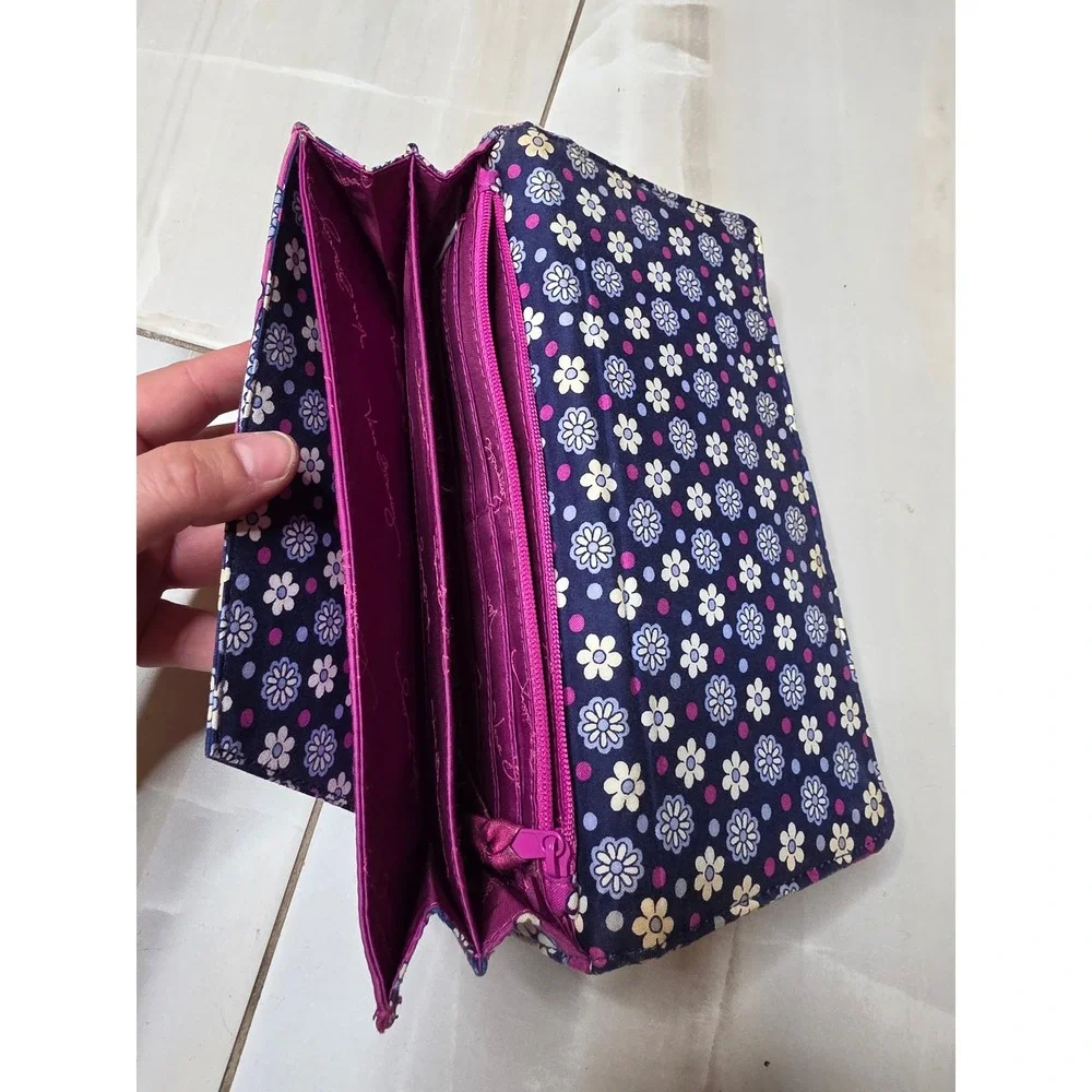 Vera Bradley Quilted‎ Cotton Wallet Purple Blue Paisley Floral ID Window Clutch